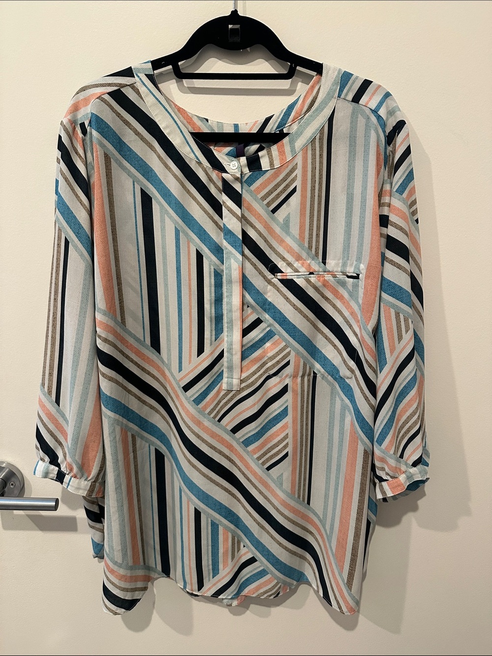 NYDJ Summer Tunic Blouse Top Asymmetrical Print 3X Plus